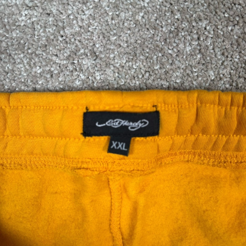 Ed Hardy Mustard Yellow Wide Leg Sweatpants with Butterfly Graphics - Picture 5 of 10